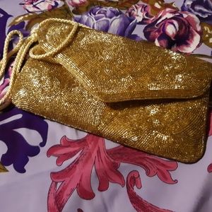 Golden Beaded Handbag